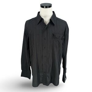 Machine Y2K Mens Large Black Striped Long Sleeve Eagle Graphic Button Shirt
